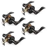 4 Pack Door Handles Interior Door Knobs, Oil Rubbed Bronze Door Levers for Bedroom Bathroom, Keyless