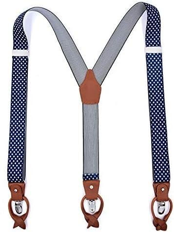 Tirantes para hombre, Tirantes elásticos de 3,5 cm con 6 clips for hombre adulto, ropa ajustable, tirantes esenciales(White Check)