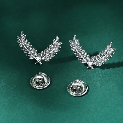 Image of coadipress Gentlemen Gold Silver Leaf Brooches Simple Elegant Retro Double Leaf Collar Pin Brooch Gold Silver Plant Leaves Brooches