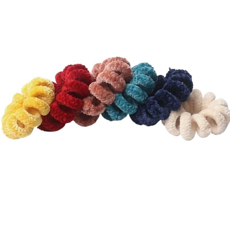 hair ties Winter Furry Chenille Telephone Cord Scrunchies Large Size Spiral Shape Hair Tie Rubber Band Elastic Hair Band Women Accessories hair bands (Color : Camel)