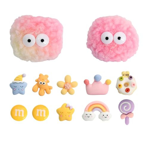 13 pcs Amovible Flores Shoe Charms Bolas de Peluche Zapatos y Accesorios Decoración de Estrellas Regalos Cumpleaños Para Sandalias Zuecos Niña Compatible with Crocs