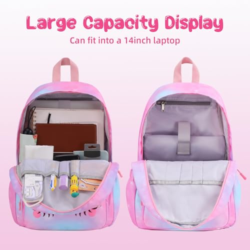 Image of Backpack for Girls, Kids Unicorn School Backpack Set with Lunch Box and Pencil Case, Lightweight Water Resistant Bookbag for Preschool Kindergarten Elementary School, Cute Bag with Love Decoration