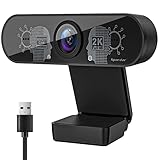 Webcam con Micrófono 2K Full HD, Cámara Web USB HD Plug y Play de Pantalla Ancha para Reuniones con Zoom Youtube Skype FaceTime Hangouts, PC/Mac/Computadora Portátil/Computadora de Escritorio