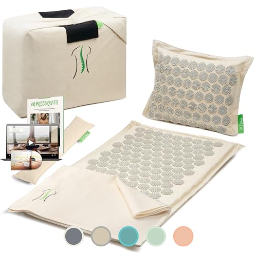 BACKLAXX® Akupressurmatte mit Kissen, Tuch und Tasche | Akupunktur-Matte mit...
