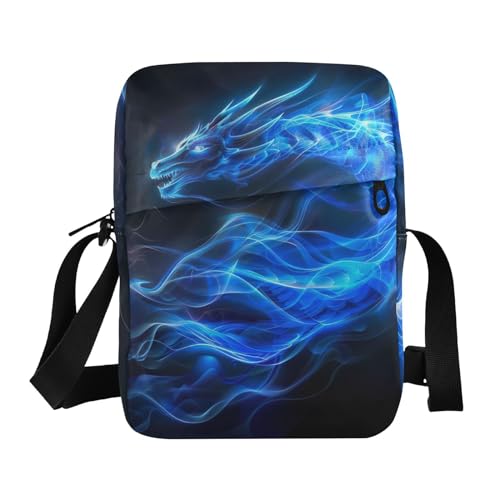 Crossbody Bag Blue Flame Dragon Messenger Bag for Women Men Purse Shoulder Bag Satchel Bag with Adjustable Strap 214B5577