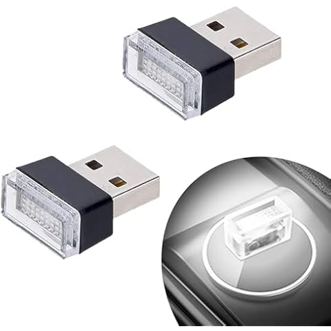 Febrytold 2 Pcs White Universal Mini USB LED Car Interior Ambient Atmosphere Lights for Car Interior Trunk Ambient Atmosphere Cover