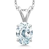 0.72 Ct Oval Shape Sky Blue Aquamarine Sterling Silver Pendant Necklace, 18