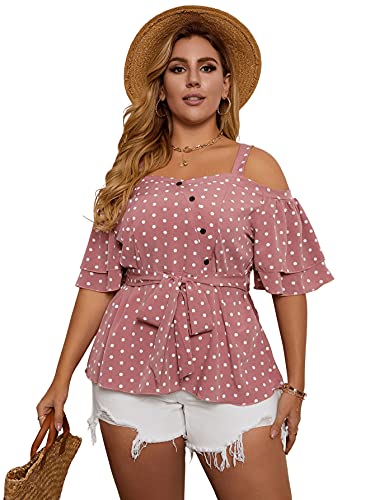 Floerns Women's Plus Size Casual Cold Shoulder Short Sleeve Peplum Blouse Tops Dusty Pink 2Xl #TOP4