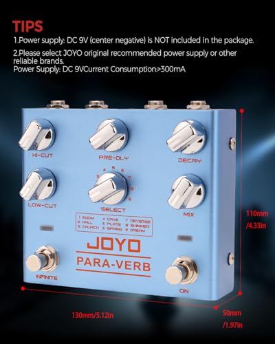 Image of JOYO Digital Stereo Reverb Guitar Pedal, 9 Modes (Room /Hall /Plate /Shimmer /Dream & More) with Hi-Cut /Low-Cut /Pre-Delay, Infinite & Trail, Preset Save, True Bypass (PARA-VERB R-31)