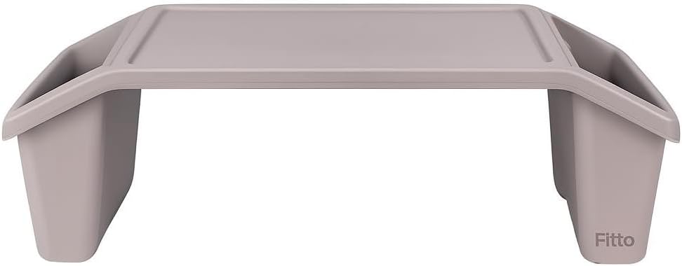 FITTO Desk Lap Tray Table with Compartments, Versatile Bed Tray, Sofa Table with Side Pockets for Snacks, Tablets, Toys, and Reading - Perfect Portable Work Surface, Plastic, Grey