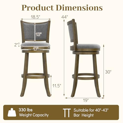 Juego de 2 butacos altos para barra de 30 pulgadas de GIANTEX, butacas giratorias con estructura de madera de caucho, asiento tapizado y reposapiés, para isla de cocina, café o pub miniatura 3