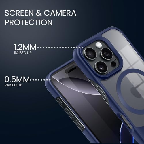 Image of KARWAN️Ultra-Hybrid Shockproof Back Cover with Mag-Safe Case foriPhone 16 Pro Max | Camera Protection Bump |Shockproof Back Cover Case for iPhone 16 Pro Max (PC & TPU, Smoked Matte Sides) Blue