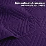 Whale Flotilla Narzuta na łóżko 220x240cm, pościel z 2 poszewkami na poduszki z mikrofibry, miękka i lekka narzuta na sofę, kołdra pikowana z geometrycznym wzorem, całoroczna pościel, fioletowa