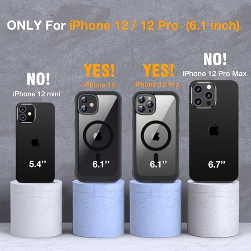 Image of Miracase Magnetic for iPhone 12 /12 Pro Case 6.1 inch, (Compatible with MagSafe) Upgrade Full-Body Clear Phone Bumper Case with Built-in 9H Tempered Glass Screen Protector, Magnetic Classic Black