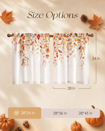 Image of Miss Adola 24 Inch Length Kitchen Tier Curtains Fall Leaves Cafe Curtains