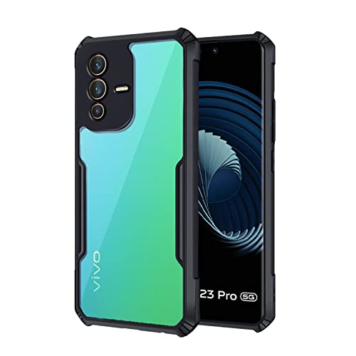 Image of Pikkme Plastic Crystal Clear Transparent Back Ultra Hybrid Full Camera Protection Raised Edge with 360 Degree Protection Bumper Back Cover for Vivo V23 Pro 5G (Black)