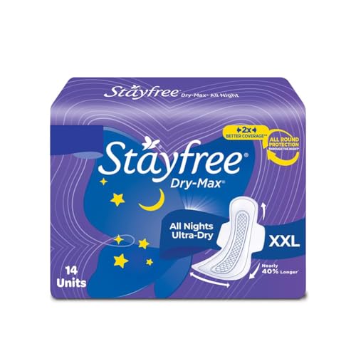 Stayfree Dry-Max All Night Ultra Dry Sanitary Pads for women- XL (With Wings), 14 Pieces Pack