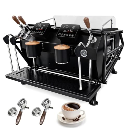 Commercial espresso machine,2-group PID coffee maker,Touchscreen Display | 150-250 cups/day,4600W, dual 1L brew & 8L steam,for Cafés, restaurants, coffee shops(Black)