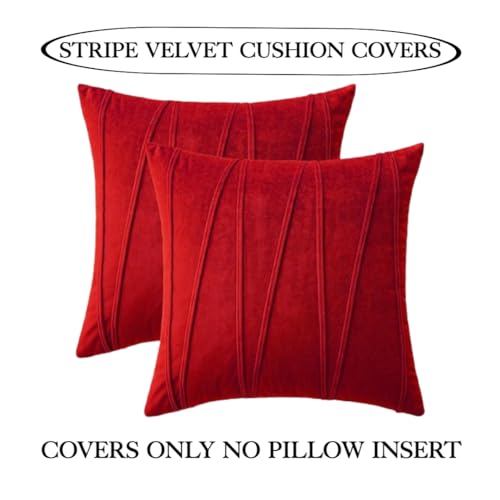 Image of Amazon Brand - Umi Decorative Striped Throw Pillow Covers 18 X 18 Inch,Soft Solid Velvet Pillow Covers Cushion Case with Zigzag Pattern for Sofa Bedroom 45 X 45 Cm (Pack of 5) Red