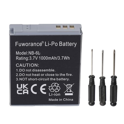 1000mAh 3.7V NB-6L Replacement Battery Compatible with Canon PowerShot D20,D10,SX170 IS,SX240 HS,SX260 HS,SX270 HS,SX275 HS,SX280 HS,SX510 HS,SX540 HS,SX600 HS,SX610 HS,SX710 HS,SD770 IS,SD980 Camera