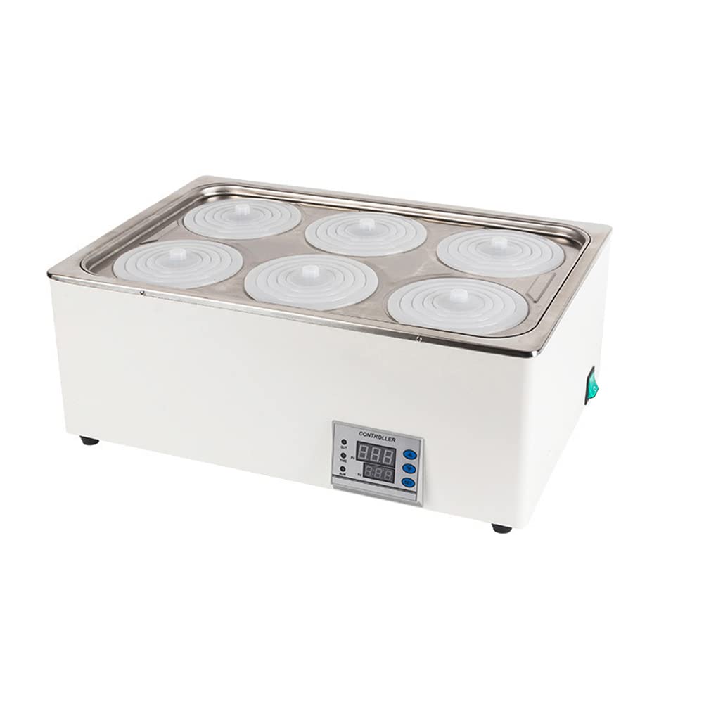 Bain-marie de laboratoire thermostatique à chauffage électrique, 1200W anti-brûlure sèche, réservoir intérieur en acier inoxydable 304 d'une capacité de 20L 6 ouvertures
