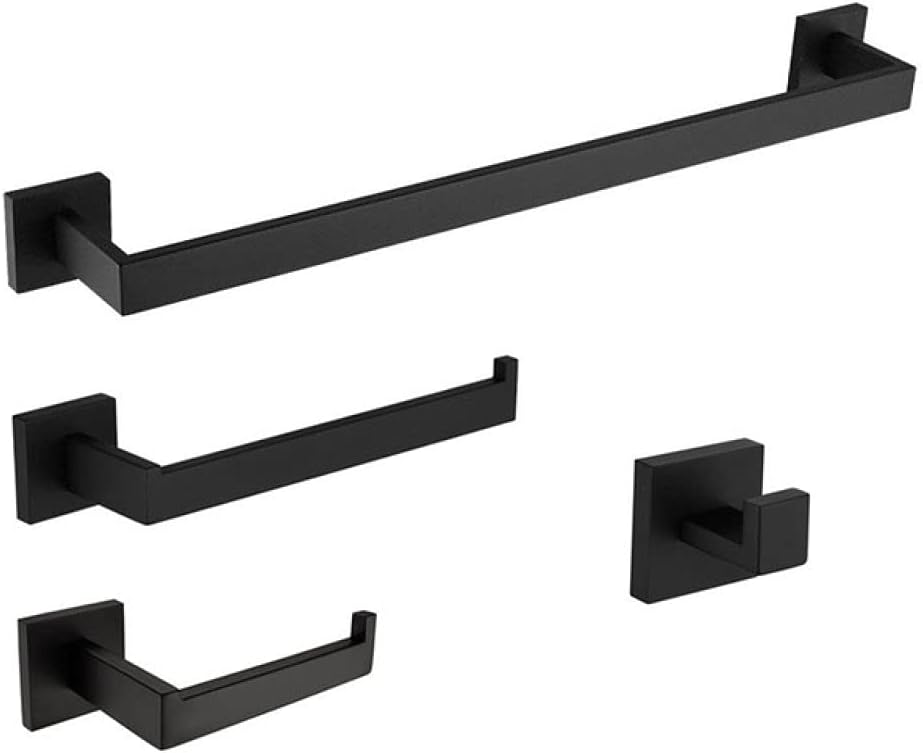 OAKITA Bathroom Hardware Set Gold Brushed Towel Bar Toilet Paper Holder Towel Ring Bath Robe Hook Bathroom Accessories,Black,One Size