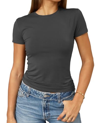 Image of Abardsion Women's Casual Basic Slim Fit T Shirts | Summer Clothes 2026 Going Out Crop Tops Short Sleeve Crew Neck Ladies Tees