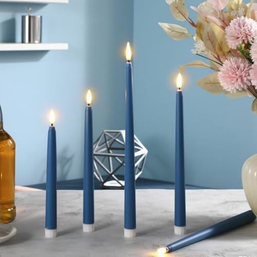Image of Rossesay 24 Pcs Flameless LED Taper Candles Battery Operated Candle 8.5 inch, 9.65 inch, 10.8 inch, 12.8 inch Flameless Candlesticks Flickering for Christmas Church Wedding Indoor Decoration(Classic, Blue)