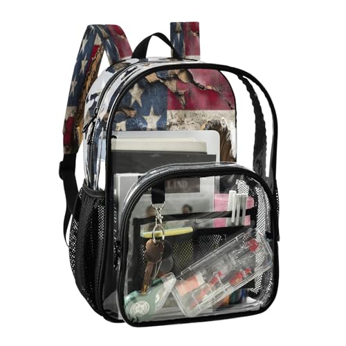 American Flag Baseball Glove Clear Backpack Heavy Duty See Through Transparent PVC BookBag for Kids Boy Girl School Work2