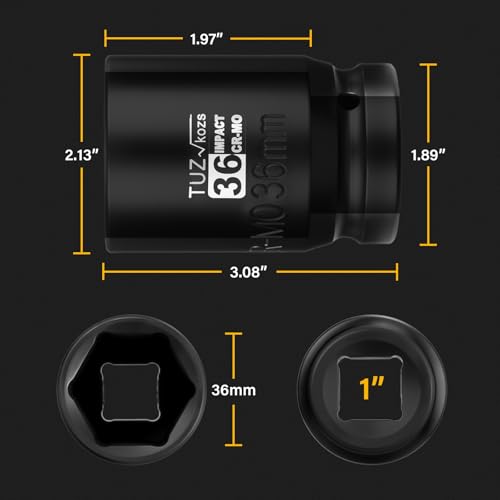 Image of 1 Inch Drive 36mm Deep Metric Impact Socket,CR-MO,6 Point Radius Corner Design,Square Chamfered Opening,Axle Nut Impact Grade Socket for Easy Removal