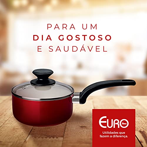 Panela Montreal 16 cm de Alumínio com Revestimento Antiaderente Cerâmico, com tampa de vidro, Vermelha, AIM9157-VM, Euro Home 3 41ZLqCThyQS