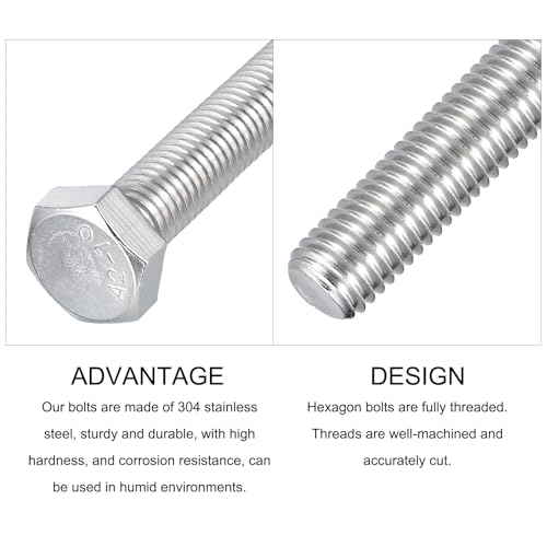 Image of METALLIXITY Hex Bolts (M12-1.75x100mm) 2Pcs, 304 Stainless Steel Coarse Fully Threaded Hex Head Screw Bolt Machine Screws - for Furniture Repair, Silver