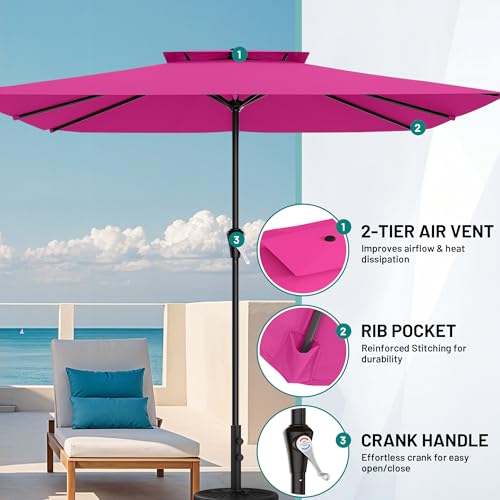 Image of AreShark 8'x10' 2 Tiers Rectangular Patio Umbrella - Outdoor Umbrella Waterproof UV Protection, Market Table Umbrella w /Crank for Pool, Backyard, Deck(Rose Pink)