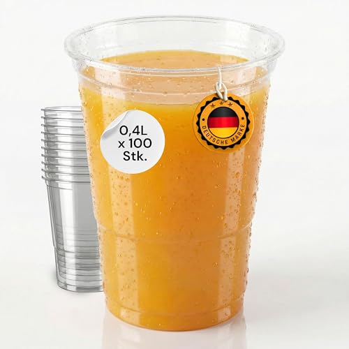 LogiPack GeRo Trinkbecher | Eichstrich 0,4l | Bierbecher Plastikbecher Einwegbecher aus Kunststoff PP (Polypropylen), Transparent klar | Ausschankbecher (100)