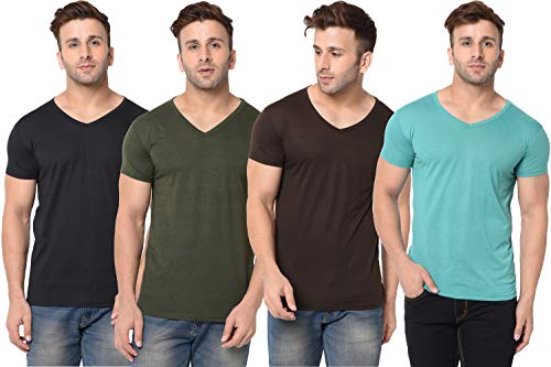 Image of JANGOBOY Men's Solid Half Sleeve V-Neck Cotton Blend T-Shirt