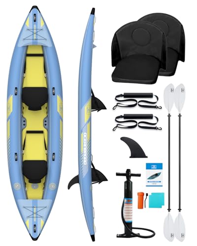 OCEANBROAD V1-420 Inflatable Sit-in Kayak(NO HIN) for Adults with Paddle, Kayak Seat, Pedal, Hand...