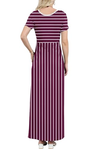 Image of EUOVMY Women's Short Sleeve Loose Plain Maxi Dresses Casual Vacation Long Dresses with Pockets