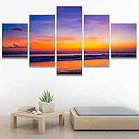 SIGNWIN 5 Panel Canvas Wall Art Modern Art Coastal Colorful Multicolor Photography Romantics Sunset for Home Decorations Ready to Hang - 60