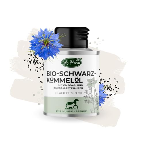 LaPura Bio Schwarzkümmelöl für Hunde & Pferde - für glänzendes Fell & gesunde Haut, unterstützt Immunsystem & Verdauung, 100% natürlich, kaltgepresst, Barföl 100 ml