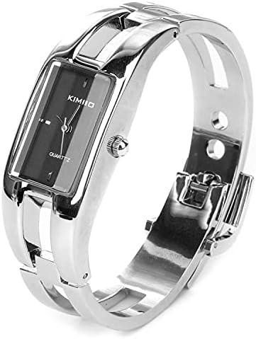 Silver Quartz Women Bangle Bracelet Wrist Watch / A Stunning Open Bangle Style Wrist Watch For Ladies