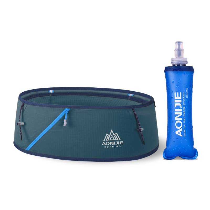 AONIJIE Hydration Running Belt with Water Bottle - 250ml BPA- Free Soft Flask Large Capacity & Lightweight Running Belt for Trailing Running Climbing Jogging, Blue, M/L, Sports-image-48