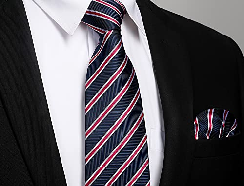 Image of Enlision Mens Ties Stripe Tie and Pocket Square Set Classic Formal Woven Neckties Handkerchief Cufflinks Wedding