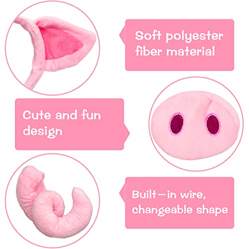 Bvrbaory Pig Costume Set,Pig Ears Headband,Tail,Nose,Bow Tie,Animal Fancy Costume Accessories,Pink Pig Cosplay Set