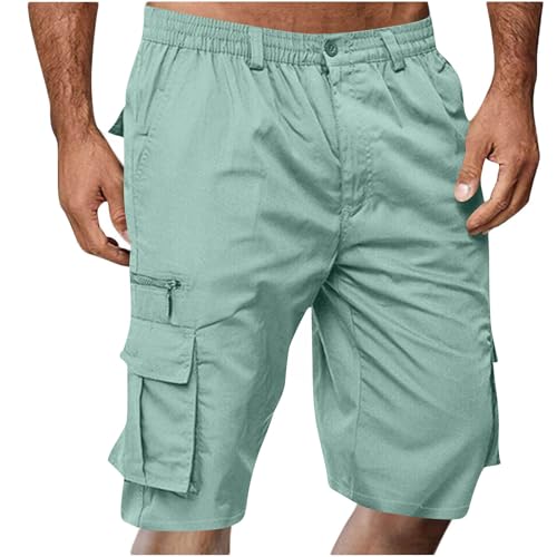 Image of Men Cargo Shorts Elastic Waist Outdoor Casual Shorts Stretch Drawstring Summer Baggy Joggers Short with Pockets