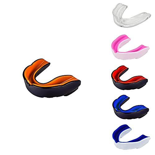 Protège-dents professionnel pour sports de contact, rugby, arts martiaux, karaté, MMA, boxe, hockey, football - Flexible jeunes et adultes (orange/noir) Cover