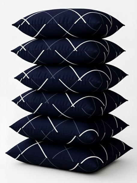 Image of Microfiber Pillows Set of 6 Height Adjustable with Stripes for Sleeping | Set of 616x24 inch - White 6, King (U.K. Standard)| (6, Blue)