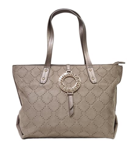 Laura Biagiotti Bolso con dos asas línea Ostar, piel sintética Alcántara, accesorios dorados, dimensiones 37 x 27 x 14 cm Art. LB26S-257-2, tierra, 37x27x14 Centimetri