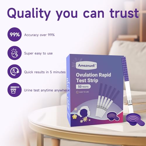 Image of Ovulation Test Strips with Cups, Amazewell Ovulation Strips Fertility Test for Women Ovulation Predictor Kit for Home, 50pcs LH Test Strips Ovulation Kit Bulk+ +1 Urine Cup, Easy Grip, High Accuracy