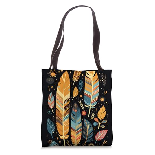 Bolso tote vintage bohemio sureño occidental nativo americano negro con estampado de plumas miniatura 1