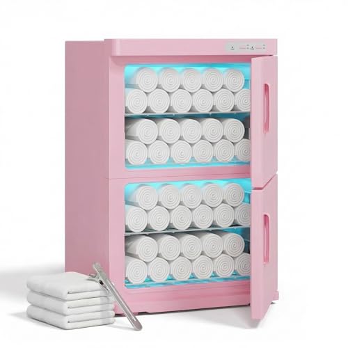 muhub 46L Hot Towel Warmer Cabinet Large Capacity Professional Towel Heater for Spa Massage Salon Home - Pink